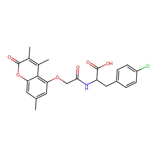 3-(4-chlorophenyl)-2-(2-((3,4,7-trimethyl-2-oxo-2H-chromen-5-yl)oxy)acetamido)propanoic acid structure