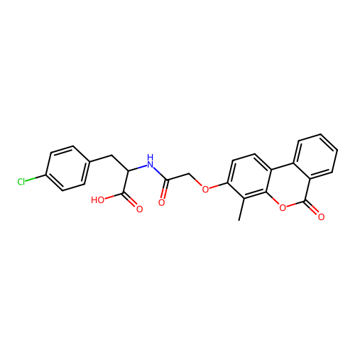 3-(4-chlorophenyl)-2-(2-((4-methyl-6-oxo-6H-benzo[c]chromen-3-yl)oxy)acetamido)propanoic acid structure