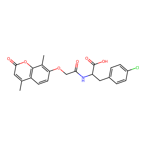 3-(4-chlorophenyl)-2-(2-((4,8-dimethyl-2-oxo-2H-chromen-7-yl)oxy)acetamido)propanoic acid structure