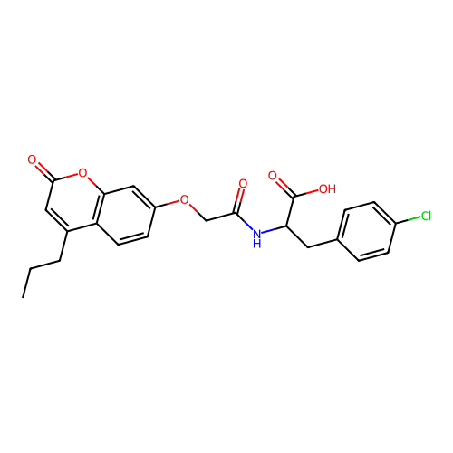 3-(4-chlorophenyl)-2-(2-((2-oxo-4-propyl-2H-chromen-7-yl)oxy)acetamido)propanoic acid structure