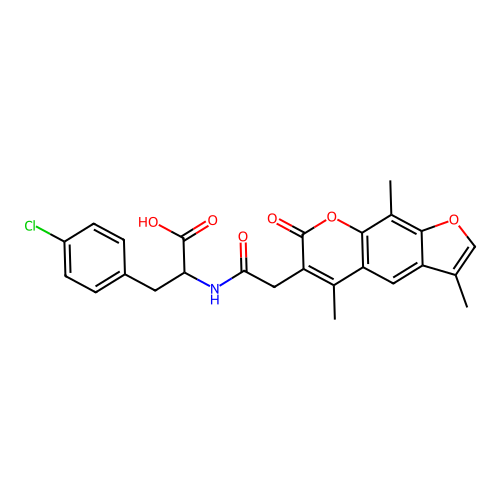3-(4-chlorophenyl)-2-(2-(3,5,9-trimethyl-7-oxo-7H-furo[3,2-g]chromen-6-yl)acetamido)propanoic acid structure