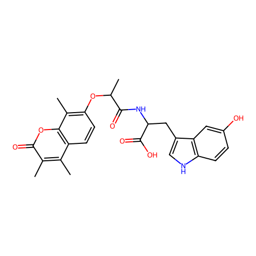 3-(5-hydroxy-1H-indol-3-yl)-2-(2-((3,4,8-trimethyl-2-oxo-2H-chromen-7-yl)oxy)propanamido)propanoic acid structure