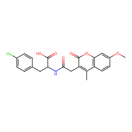3-(4-chlorophenyl)-2-(2-(7-methoxy-4-methyl-2-oxo-2H-chromen-3-yl)acetamido)propanoic acid structure