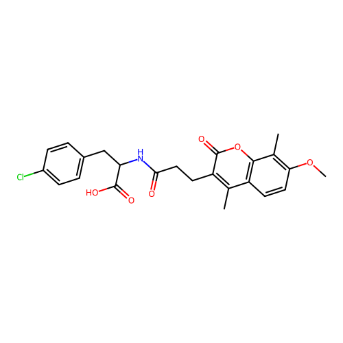 3-(4-chlorophenyl)-2-(3-(7-methoxy-4,8-dimethyl-2-oxo-2H-chromen-3-yl)propanamido)propanoic acid structure