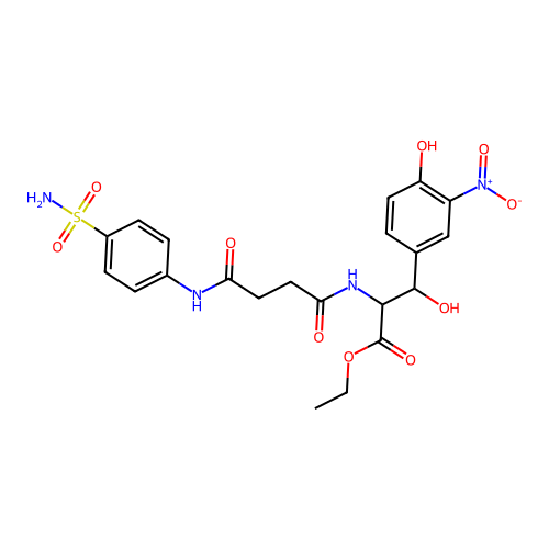 ethyl beta-hydroxy-3-nitro-N-{4-oxo-4-[(4-sulfamoylphenyl)amino]butanoyl}tyrosinate structure