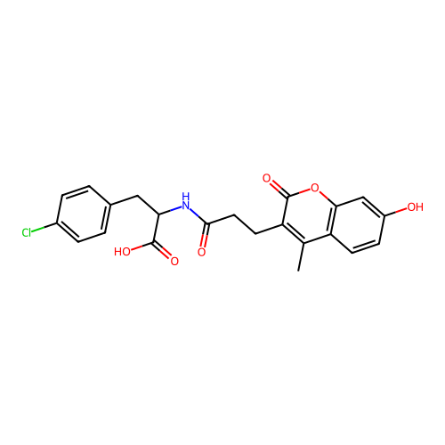 3-(4-chlorophenyl)-2-(3-(7-hydroxy-4-methyl-2-oxo-2H-chromen-3-yl)propanamido)propanoic acid structure