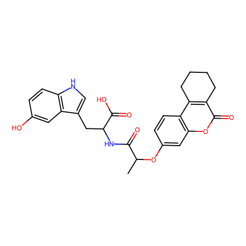 3-(5-hydroxy-1H-indol-3-yl)-2-(2-((6-oxo-7,8,9,10-tetrahydro-6H-benzo[c]chromen-3-yl)oxy)propanamido)propanoic acid structure