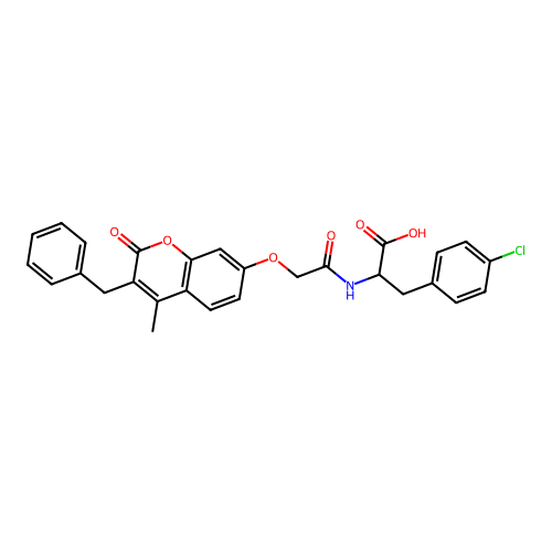 2-(2-((3-benzyl-4-methyl-2-oxo-2H-chromen-7-yl)oxy)acetamido)-3-(4-chlorophenyl)propanoic acid structure