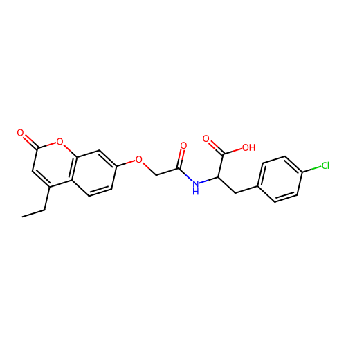 3-(4-chlorophenyl)-2-(2-((4-ethyl-2-oxo-2H-chromen-7-yl)oxy)acetamido)propanoic acid structure