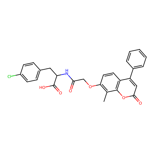 3-(4-chlorophenyl)-2-(2-((8-methyl-2-oxo-4-phenyl-2H-chromen-7-yl)oxy)acetamido)propanoic acid structure