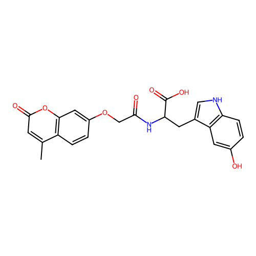3-(5-hydroxy-1H-indol-3-yl)-2-(2-((4-methyl-2-oxo-2H-chromen-7-yl)oxy)acetamido)propanoic acid structure