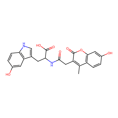 3-(5-hydroxy-1H-indol-3-yl)-2-(2-(7-hydroxy-4-methyl-2-oxo-2H-chromen-3-yl)acetamido)propanoic acid structure