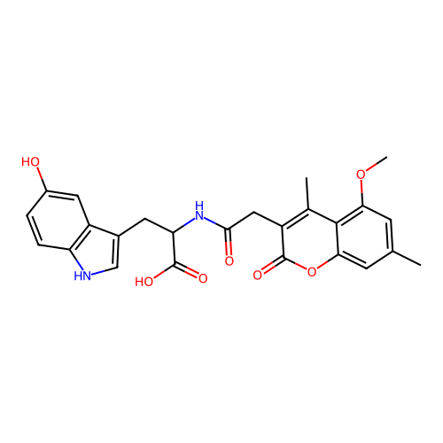 3-(5-hydroxy-1H-indol-3-yl)-2-(2-(5-methoxy-4,7-dimethyl-2-oxo-2H-chromen-3-yl)acetamido)propanoic acid structure
