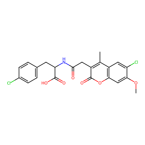 2-(2-(6-chloro-7-methoxy-4-methyl-2-oxo-2H-chromen-3-yl)acetamido)-3-(4-chlorophenyl)propanoic acid structure