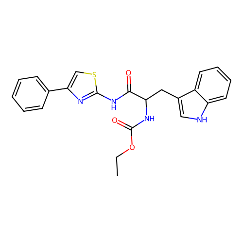 (E)-Nalpha-(ethoxycarbonyl)-N-(4-phenyl-1,3-thiazol-2(3H)-ylidene)tryptophanamide structure