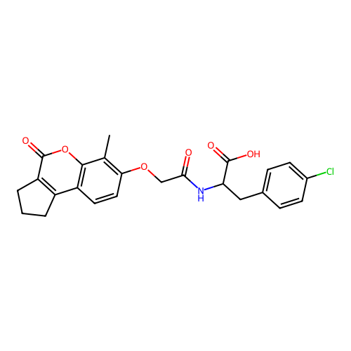 3-(4-chlorophenyl)-2-(2-((6-methyl-4-oxo-1,2,3,4-tetrahydrocyclopenta[c]chromen-7-yl)oxy)acetamido)propanoic acid structure