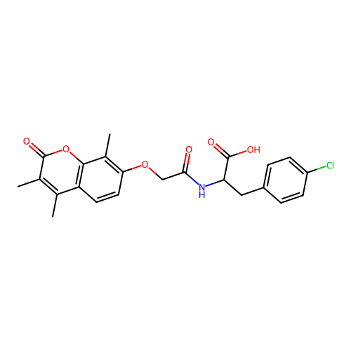 3-(4-chlorophenyl)-2-(2-((3,4,8-trimethyl-2-oxo-2H-chromen-7-yl)oxy)acetamido)propanoic acid structure