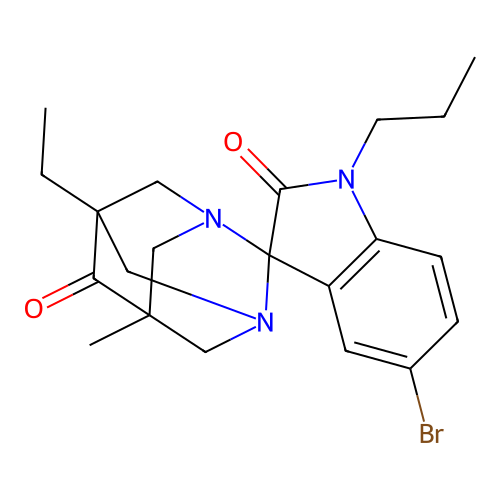 (1S,5S,7R)-5'-bromo-5-ethyl-7-methyl-1'-propyl-1,3-diazaspiro[adamantane-2,3'-indoline]-2',6-dione structure