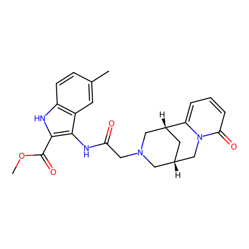 methyl 5-methyl-3-({[(1R,5S)-8-oxo-1,5,6,8-tetrahydro-2H-1,5-methanopyrido[1,2-a][1,5]diazocin-3(4H)-yl]acetyl}amino)-1H-indole-2-carboxylate structure