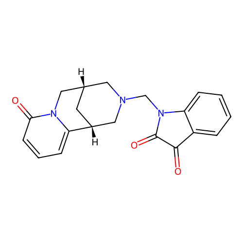 1-(((1R,5S)-8-oxo-5,6-dihydro-1H-1,5-methanopyrido[1,2-a][1,5]diazocin-3(2H,4H,8H)-yl)methyl)indoline-2,3-dione structure
