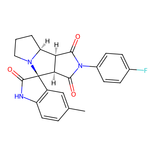 (3S,3'aR,8'aS,8'bS)-2'-(4-fluorophenyl)-5-methylspiro[1H-indole-3,4'-3a,6,7,8,8a,8b-hexahydropyrrolo[3,4-a]pyrrolizine]-1',2,3'-trione structure