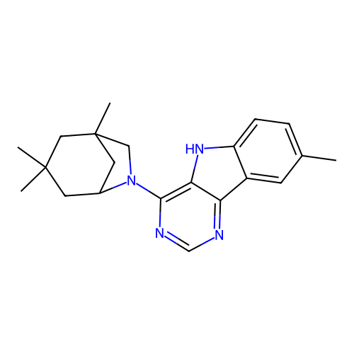 8-methyl-4-(1,3,3-trimethyl-6-azabicyclo[3.2.1]oct-6-yl)-5H-pyrimido[5,4-b]indole structure