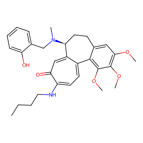 (7S)-10-(butylamino)-7-[(2-hydroxyphenyl)methyl-methylamino]-1,2,3-trimethoxy-6,7-dihydro-5H-benzo[a]heptalen-9-one structure