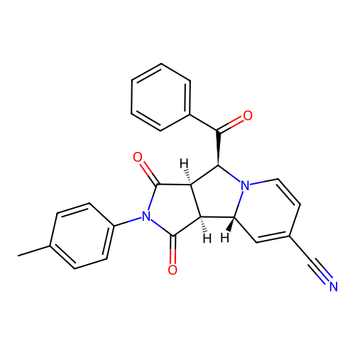 (3aR,4S,9aR,9bS)-2-(4-methylphenyl)-1,3-dioxo-4-(phenylcarbonyl)-2,3,3a,4,9a,9b-hexahydro-1H-pyrrolo[3,4-a]indolizine-8-carbonitrile structure