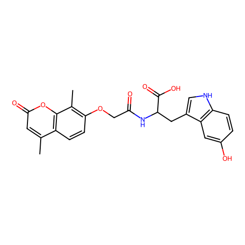 2-(2-((4,8-dimethyl-2-oxo-2H-chromen-7-yl)oxy)acetamido)-3-(5-hydroxy-1H-indol-3-yl)propanoic acid structure