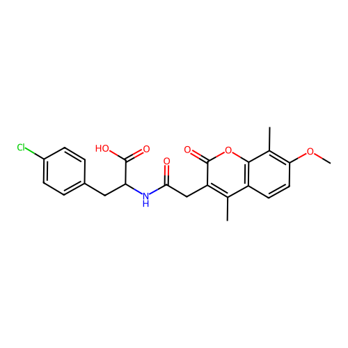 3-(4-chlorophenyl)-2-(2-(7-methoxy-4,8-dimethyl-2-oxo-2H-chromen-3-yl)acetamido)propanoic acid structure