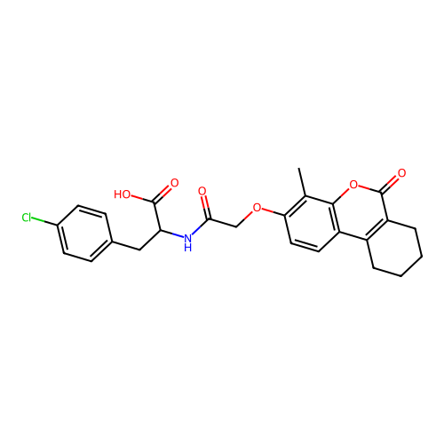 3-(4-chlorophenyl)-2-(2-((4-methyl-6-oxo-7,8,9,10-tetrahydro-6H-benzo[c]chromen-3-yl)oxy)acetamido)propanoic acid structure