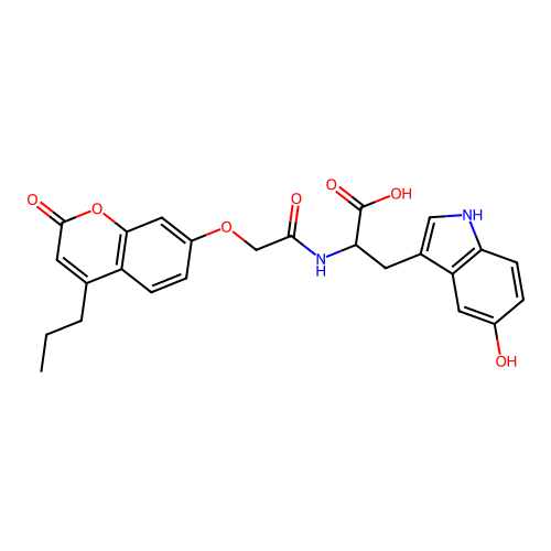 3-(5-hydroxy-1H-indol-3-yl)-2-(2-((2-oxo-4-propyl-2H-chromen-7-yl)oxy)acetamido)propanoic acid structure