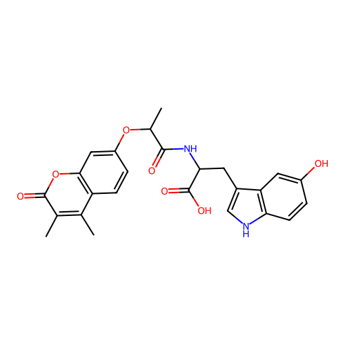 2-(2-((3,4-dimethyl-2-oxo-2H-chromen-7-yl)oxy)propanamido)-3-(5-hydroxy-1H-indol-3-yl)propanoic acid structure