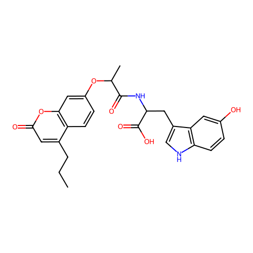 3-(5-hydroxy-1H-indol-3-yl)-2-(2-((2-oxo-4-propyl-2H-chromen-7-yl)oxy)propanamido)propanoic acid structure