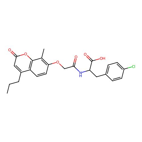 3-(4-chlorophenyl)-2-(2-((8-methyl-2-oxo-4-propyl-2H-chromen-7-yl)oxy)acetamido)propanoic acid structure