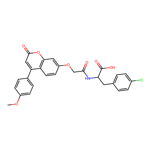 3-(4-chlorophenyl)-2-(2-((4-(4-methoxyphenyl)-2-oxo-2H-chromen-7-yl)oxy)acetamido)propanoic acid structure