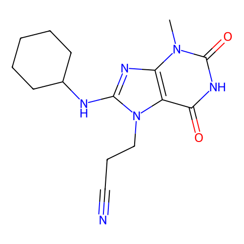 3-[8-(cyclohexylamino)-3-methyl-2,6-dioxopurin-7-yl]propanenitrile structure