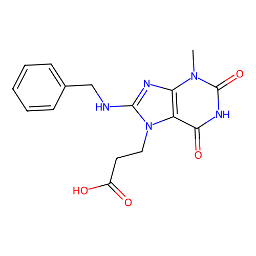 3-(8-(benzylamino)-3-methyl-2,6-dioxo-2,3-dihydro-1H-purin-7(6H)-yl)propanoic acid structure