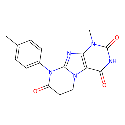 1-methyl-9-(p-tolyl)-6,7-dihydropyrimido[2,1-f]purine-2,4,8(1H,3H,9H)-trione structure