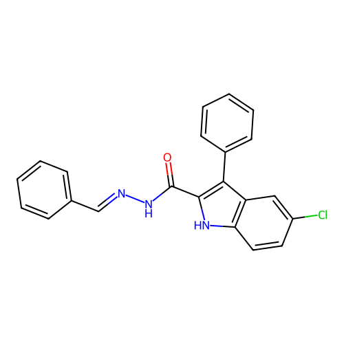 5-chloro-3-phenyl-N'-[(E)-phenylmethylidene]-1H-indole-2-carbohydrazide structure