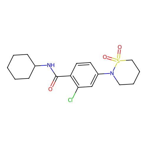 2-chloro-N-cyclohexyl-4-(1,1-dioxido-1,2-thiazinan-2-yl)benzamide structure