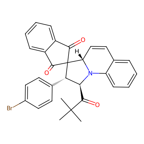 (1'R,2'R,3a'S)-2'-(4-bromophenyl)-1'-(2,2-dimethylpropanoyl)-1',2'-dihydro-3a'H-spiro[indene-2,3'-pyrrolo[1,2-a]quinoline]-1,3-dione structure