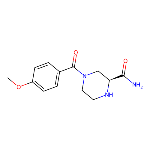 (2S)-4-(4-methoxybenzoyl)piperazine-2-carboxamide structure