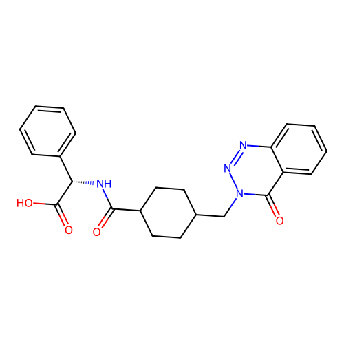 (2S)-2-[[4-[(4-oxo-1,2,3-benzotriazin-3-yl)methyl]cyclohexanecarbonyl]amino]-2-phenylacetic acid structure