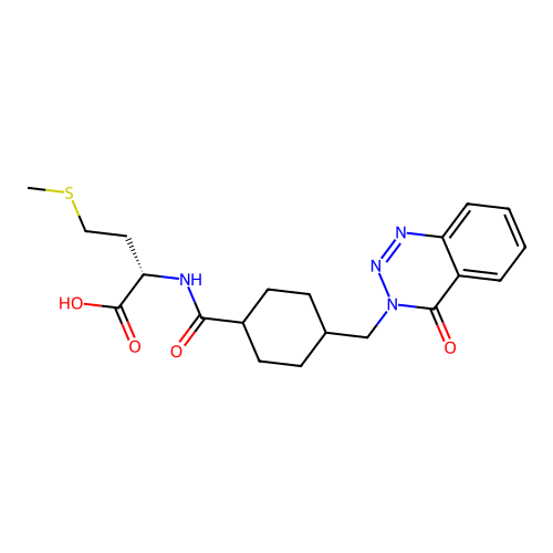 N-({4-[(4-oxo-1,2,3-benzotriazin-3(4H)-yl)methyl]cyclohexyl}carbonyl)-L-methionine structure