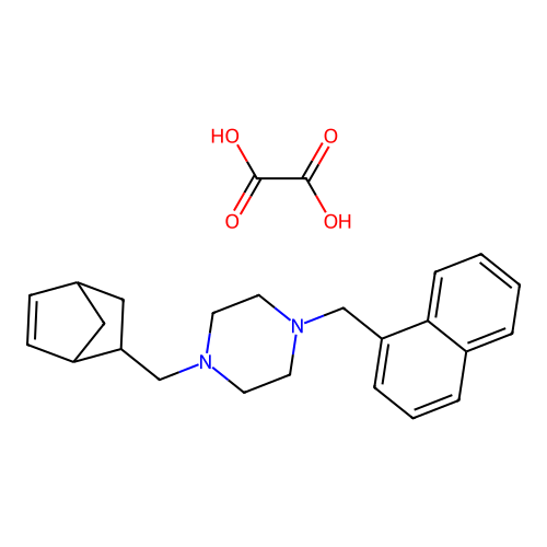 1-(5-bicyclo[2.2.1]hept-2-enylmethyl)-4-(naphthalen-1-ylmethyl)piperazine; oxalic acid structure