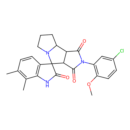 2'-(5-chloro-2-methoxyphenyl)-6,7-dimethyl-3a',6',7',8',8a',8b'-hexahydro-1'H-spiro[indole-3,4'-pyrrolo[3,4-a]pyrrolizine]-1',2,3'(1H,2'H)-trione structure