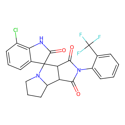 7-chloro-2'-[2-(trifluoromethyl)phenyl]-3a',6',7',8',8a',8b'-hexahydro-1'H-spiro[indole-3,4'-pyrrolo[3,4-a]pyrrolizine]-1',2,3'(1H,2'H)-trione structure