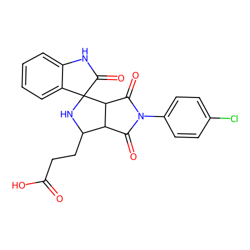 3-[5'-(4-chlorophenyl)-2,4',6'-trioxo-1,2,3',3a',4',5',6',6a'-octahydro-2'H-spiro[indole-3,1'-pyrrolo[3,4-c]pyrrol]-3'-yl]propanoic acid structure