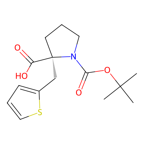 Boc-(S)-alpha-(2-thiophenylmethyl)-proline structure